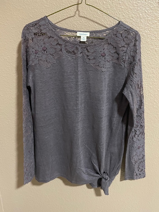 Sundance Tops - Sundance Gray Lace-Trim Long Sleeve Top NEW